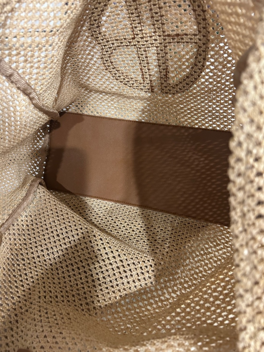 Woven Straw Tote with Brown Leather Trim - Natural - Picture 4 of 6